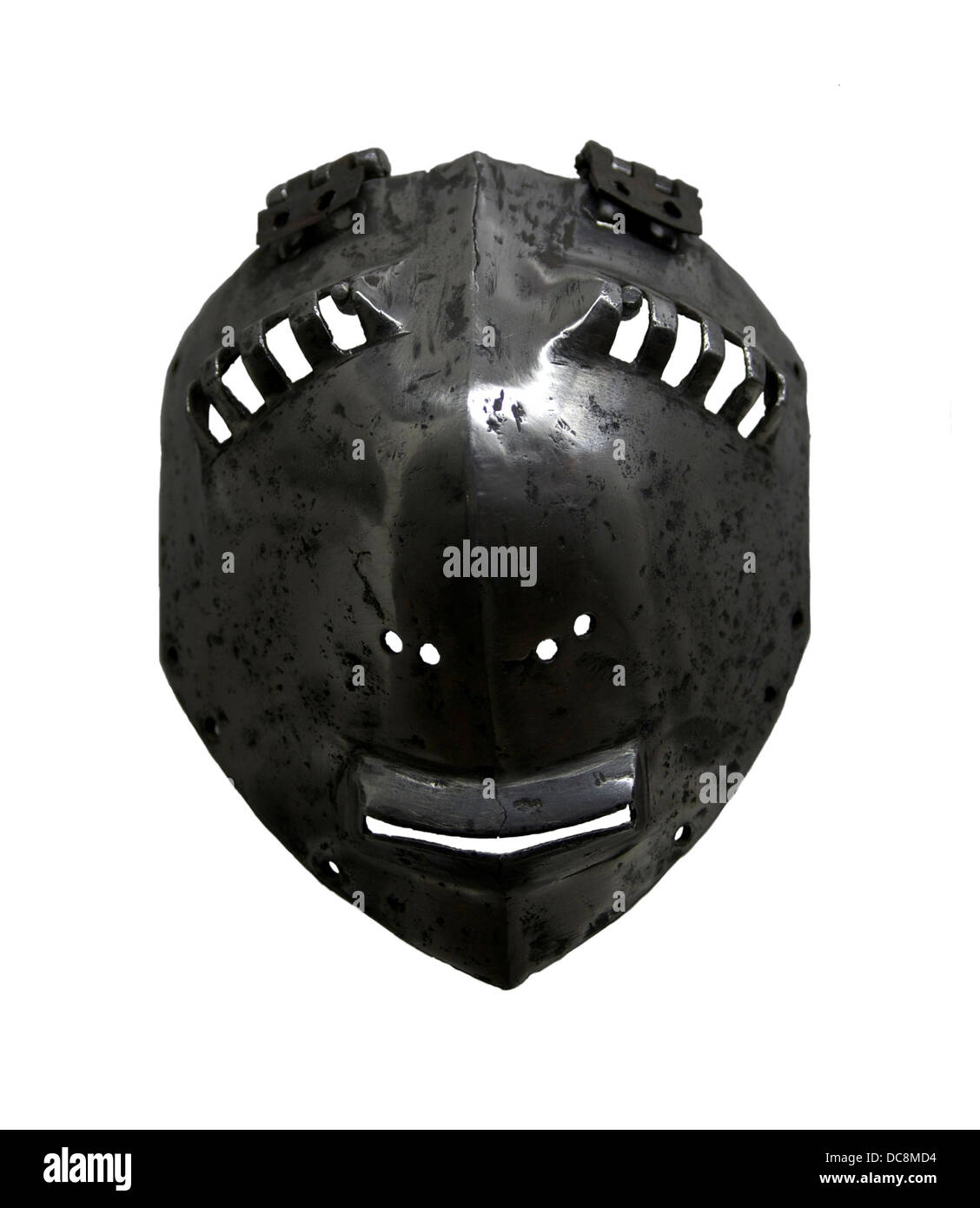 ein Visier, 15. Jahrhundert. Musée De La Guerre au Moyen-Âge, Château de Castelnaud, Dordogne. Stockfoto