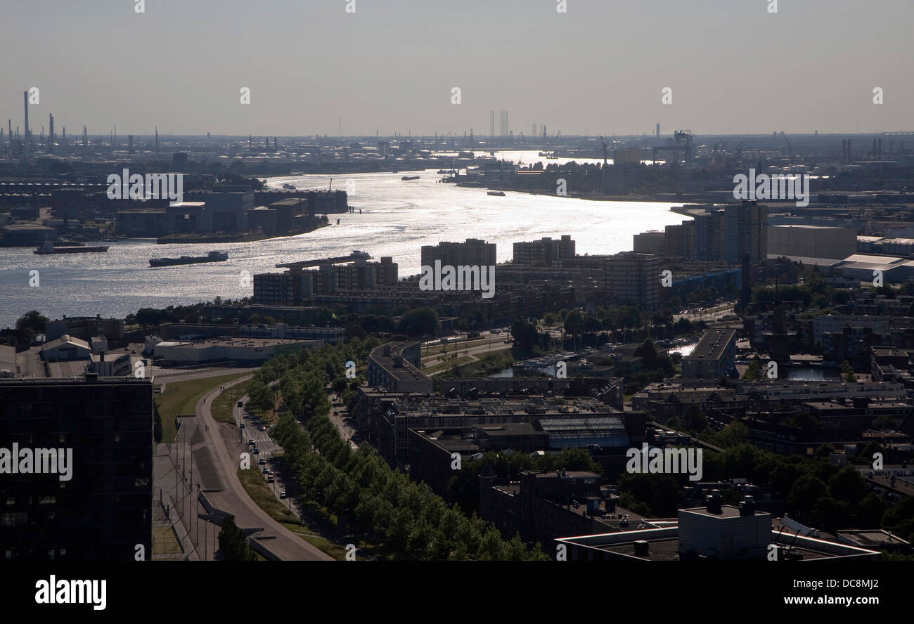 Fluss Nieuwe Maas Hafen von Rotterdam im späten Abendlicht Niederlande Stockfoto