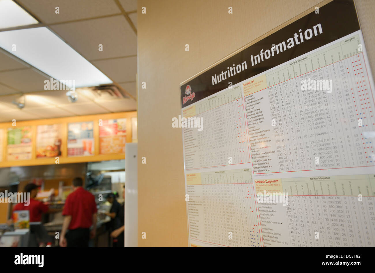 Nährwertangaben, die Buchung bei einem Fast-Food Restaurant, NJ, USA Stockfoto