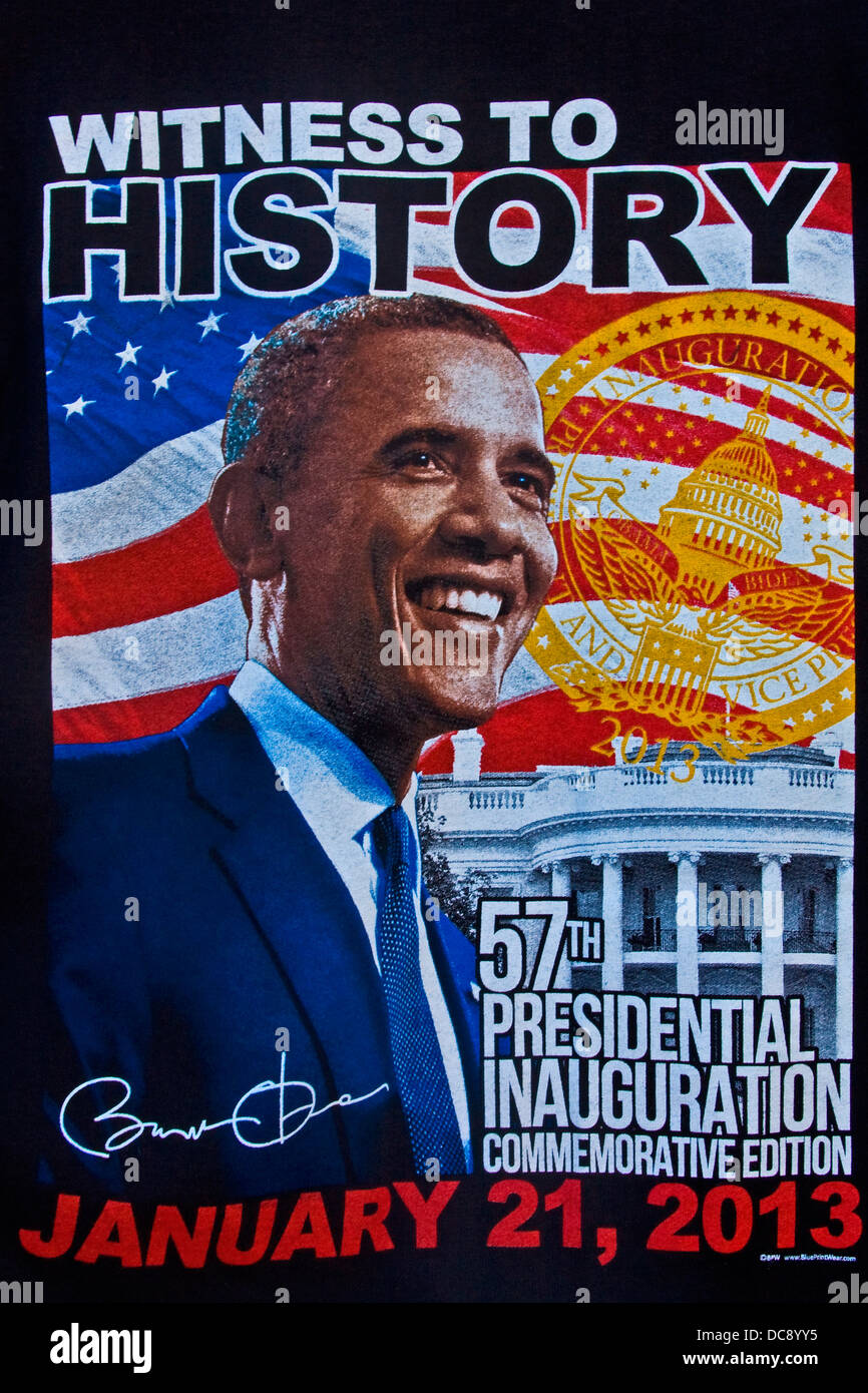 "Geschichte - Barack Obama - 57th Präsidenteneinweihung Jubiläumsausgabe 21. Januar 2013 Zeugen" T-shirt. Stockfoto