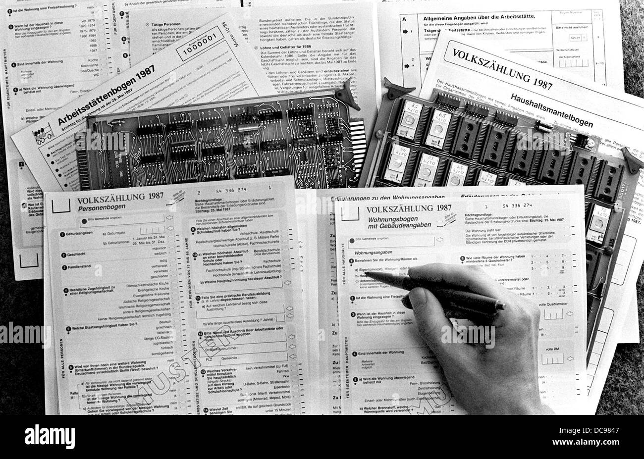 Fragebögen zur Volkszählung beginnt am 25. Mai 1987, fotografiert am 23. Februar 1987. Stockfoto