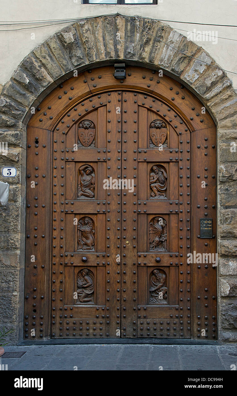 Eine Holztür in Florenz, Italien, 3, Piazza della Signoria Stockfoto