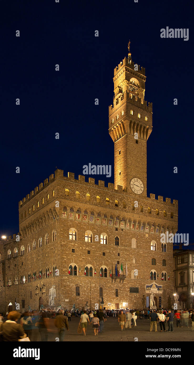 der Palazzo Vecchio in Florenz, Italien. Abendlicht Stockfoto