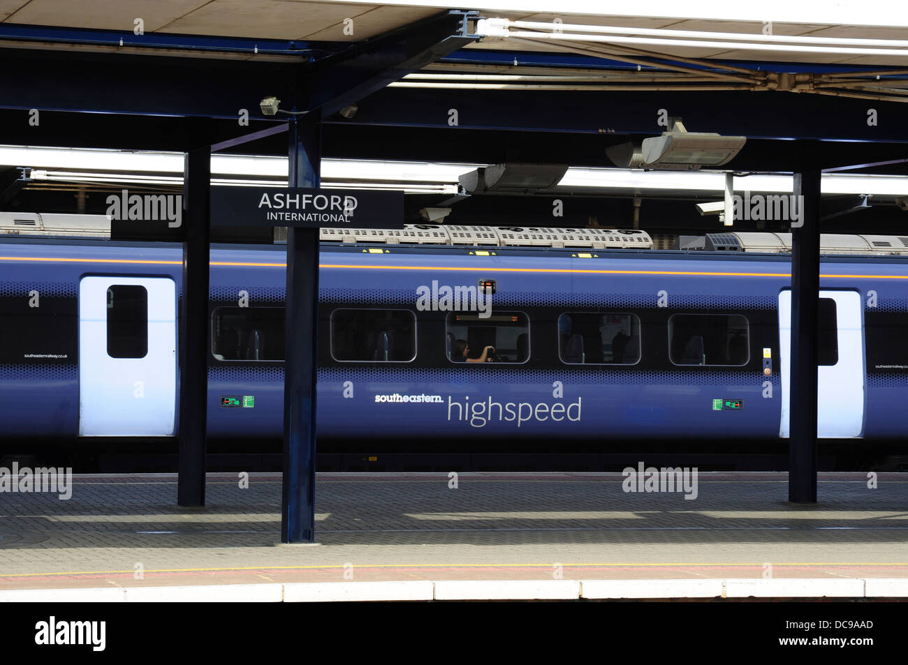 South Eastern Züge Javelin high-Speed-Zug im Bahnhof Ashford International, Kent, England, UK Stockfoto