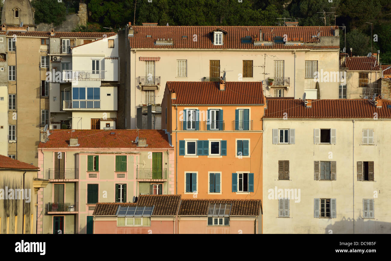 Alte Häuser Fassaden, Ajaccio, Corsica Stockfoto