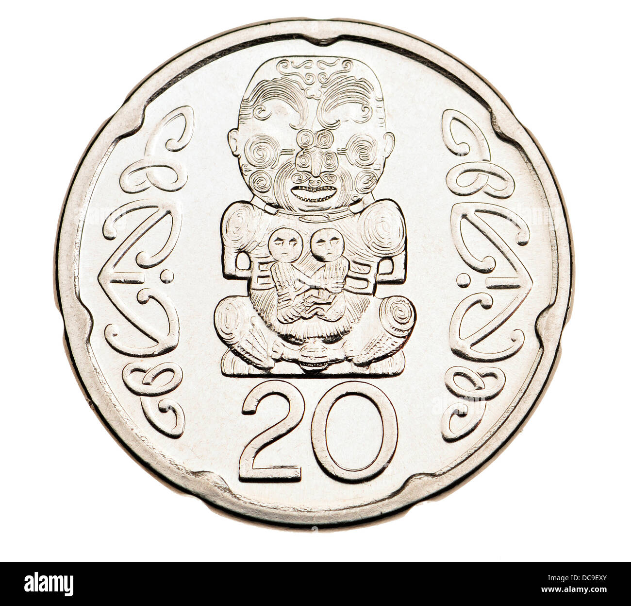 Neuseeland-Münze: 20c: Māori Pukaki schnitzen Stockfoto