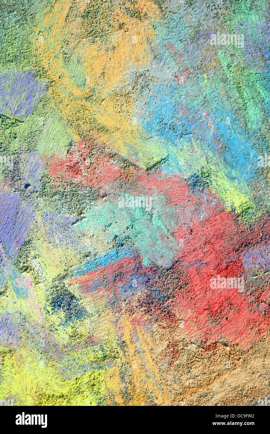 eine abstrakte Hintergrund der hellen, farbigen Regenbogen Bürgersteig Kreide beschmiert und gezeichnet auf dem Bürgersteig Stockfoto