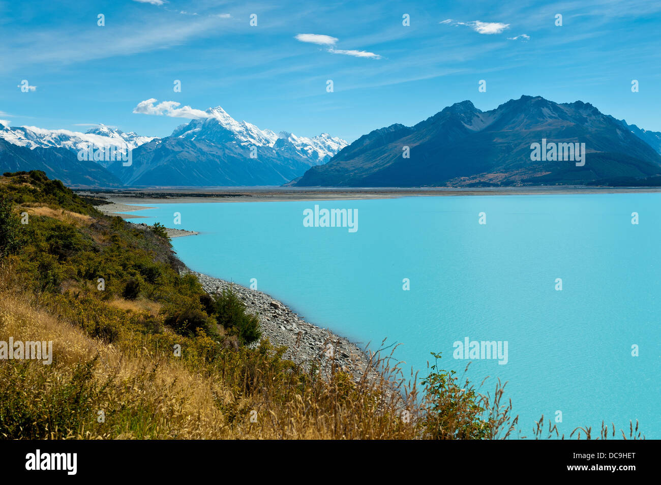 Lake Pukaki und Mount Cook, Neuseeland Stockfoto