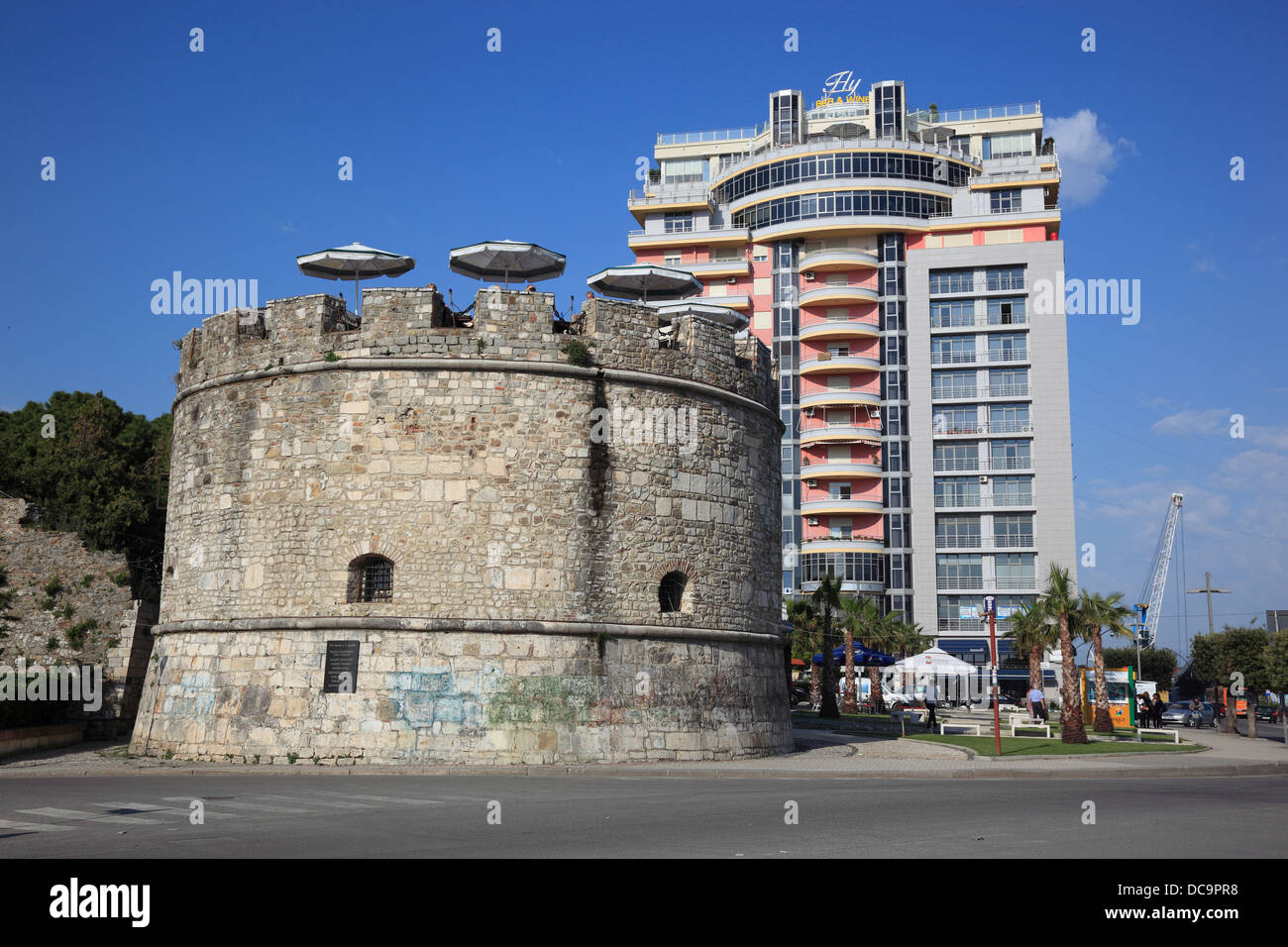 Durres, zweitgrößte Stadt von Albanien, den venezianischen Turm, Teil der ehemaligen Burg Stockfoto