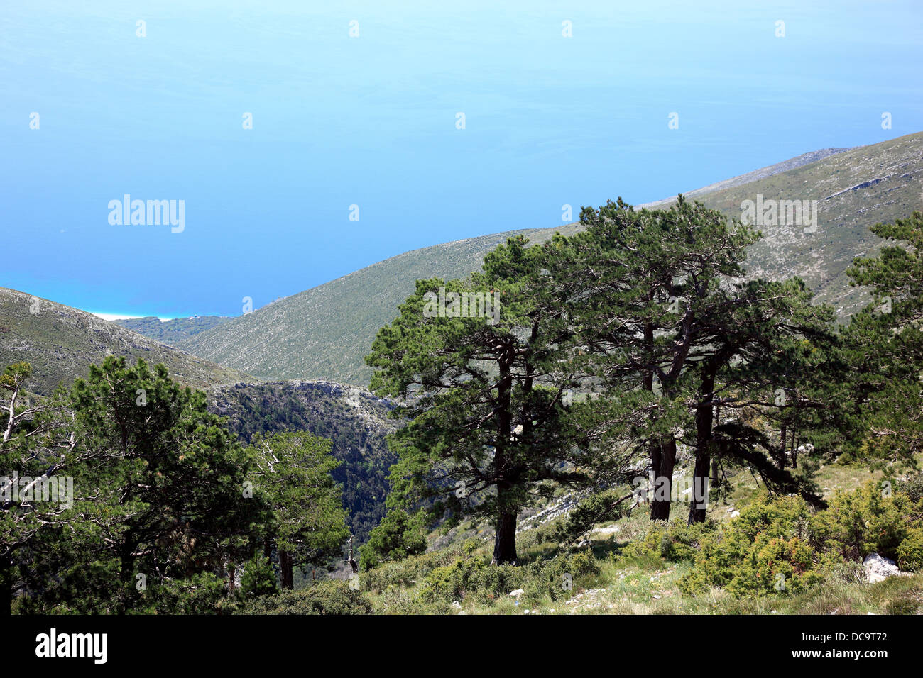 Landschaftlich in die Bucht von Porto Palermo zwischen Qeparo und Himare, Ionisches Meer, südlich von Albanien Stockfoto