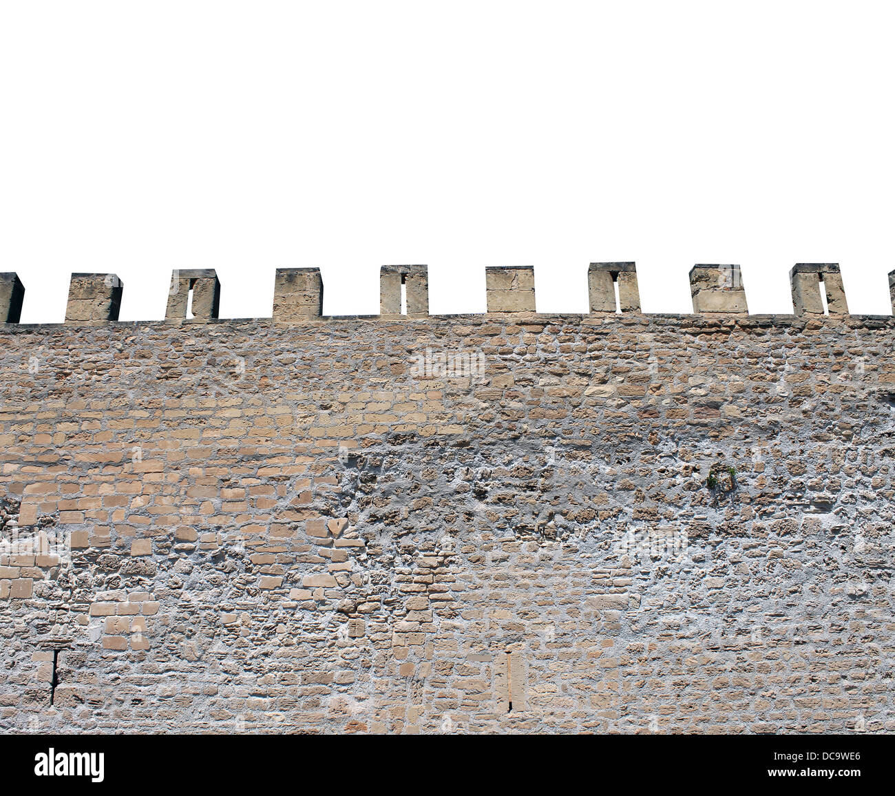 Exterieur des mittelalterlichen Schlosses Zinnen zeigt. isoliert auf weißem Hintergrund Stockfoto