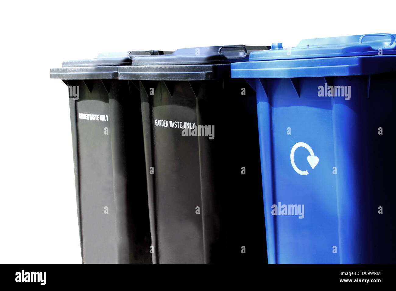 Recycling-Abfall Behälter isoliert auf weißem Hintergrund mit Textfreiraum. Stockfoto