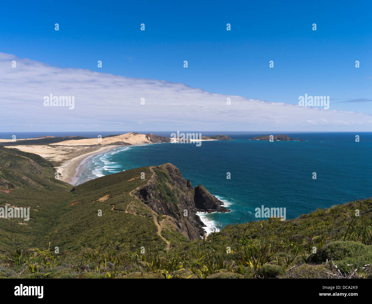 dh Cape Maria van Diemen CAPE REINGA NEUSEELAND Küstenpfad der Northlandküste Te Werahi Beach Küstenlinie der Halbinsel Aupouri tasmanische Meereslandschaft Stockfoto