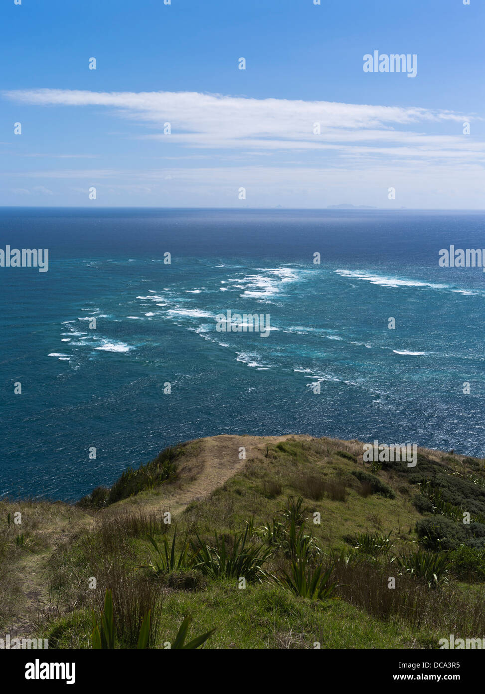 Dh aupouri Halbinsel CAPE REINGA NEUSEELAND Tidal race Tasmanischen Meer und Pazifischen Ozean treffen Flow Stockfoto