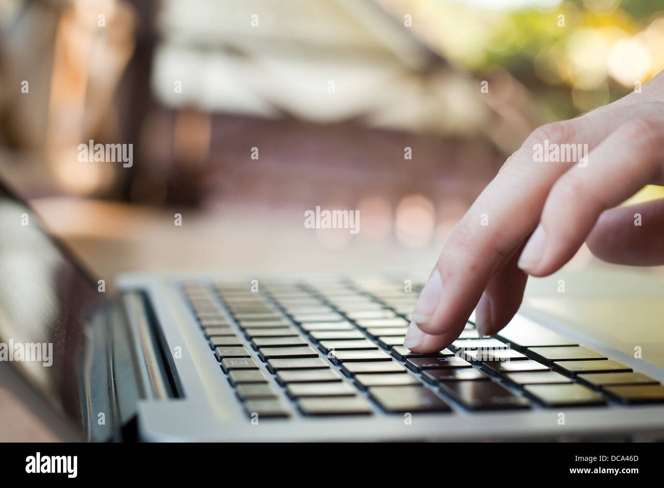 Technologie, Finger touch Tastatur Stockfoto