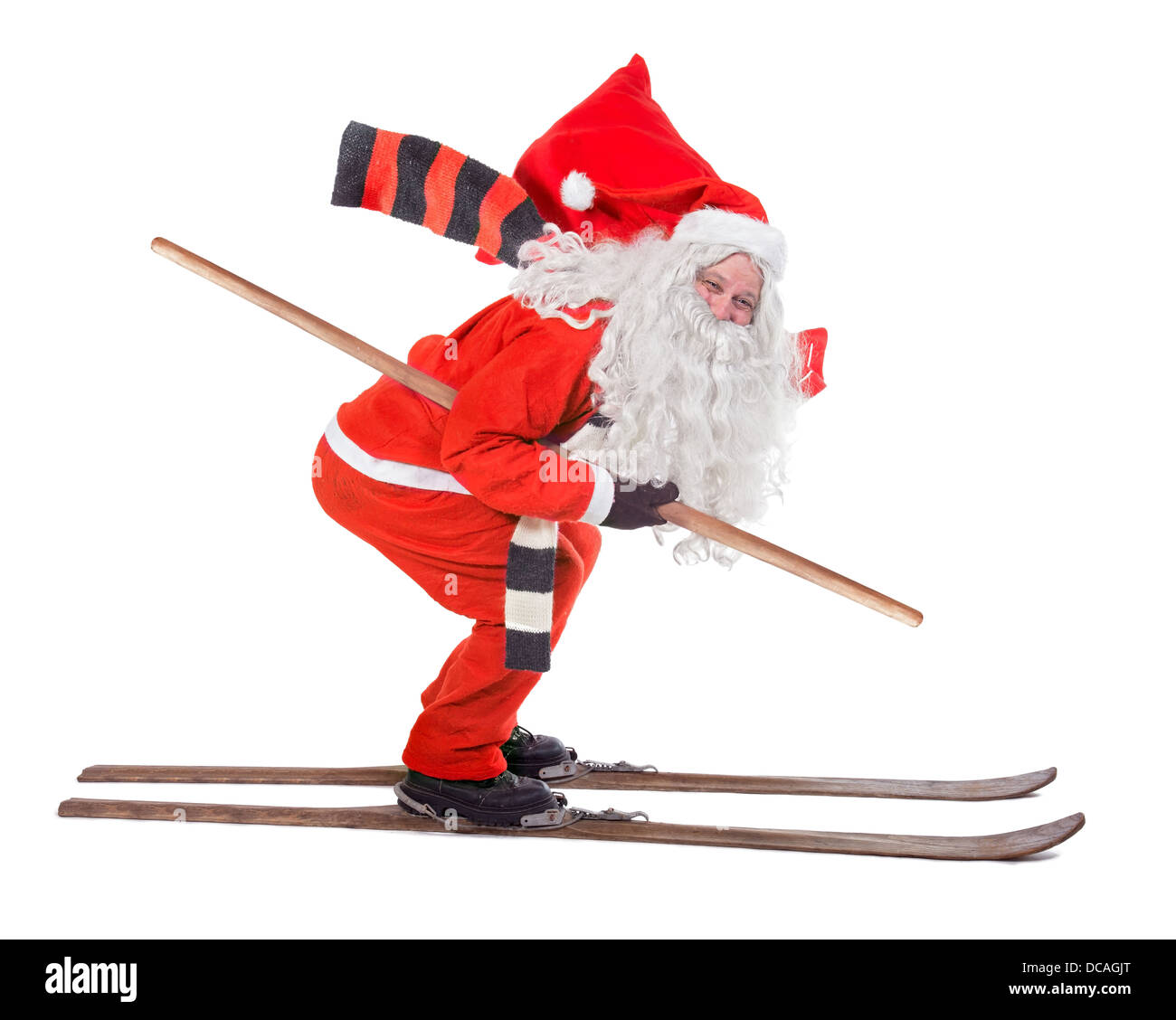 Weihnachtsmann auf Skiern Stockfoto