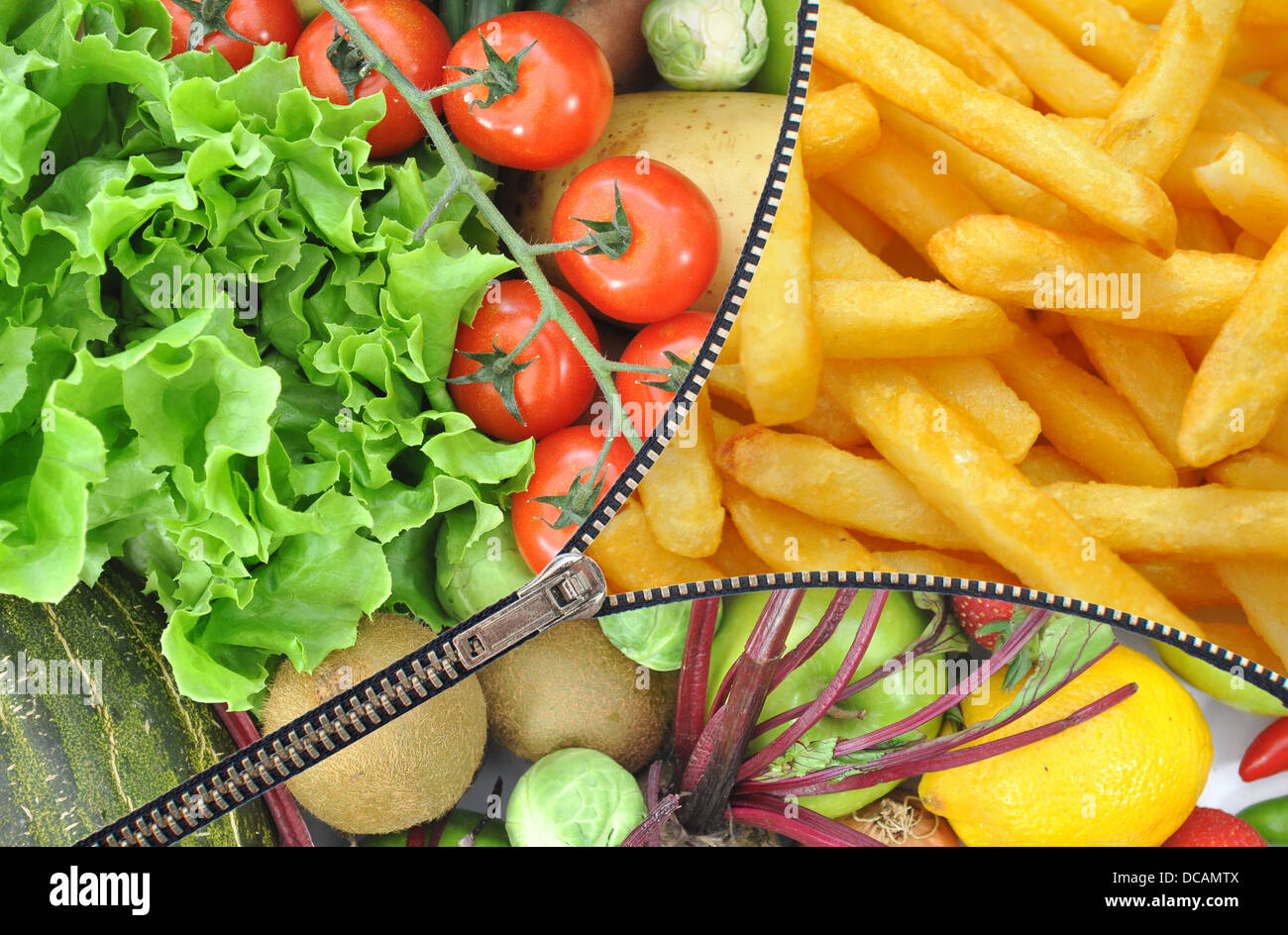Gesunde oder ungesunde Nahrung Konzept Stockfoto