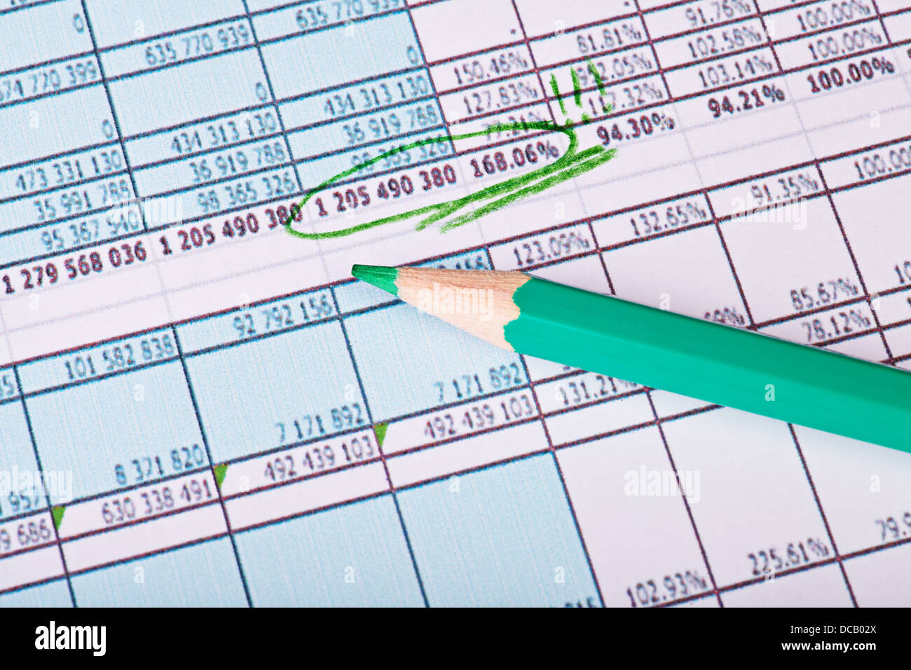 Business-Diagramm zeigt den Erfolg auf dem Finanzmarkt. Grünen Stift. Selektiven Fokus Stockfoto