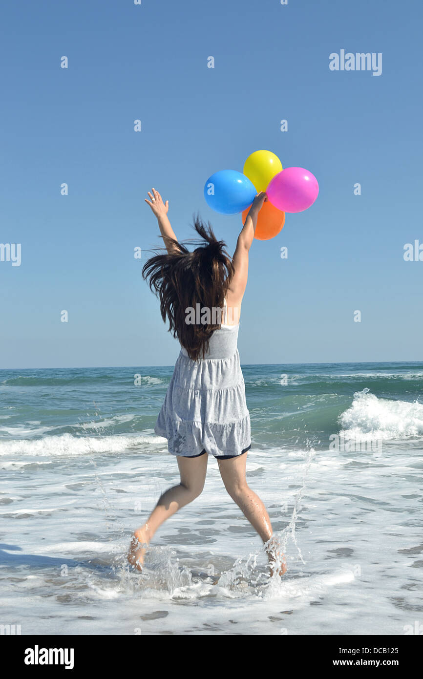 Strand, Frauen, Ballon Stockfoto