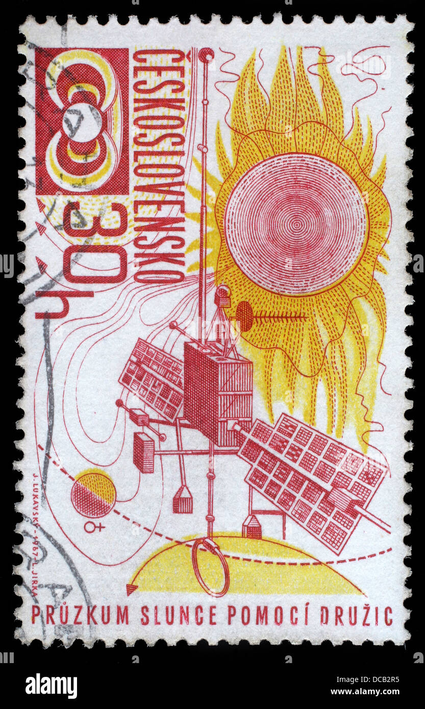 Stempel gedruckt in der Tschechoslowakei, die Erforschung des Weltraums Briefmarkenserie, ca. 1967 Stockfoto