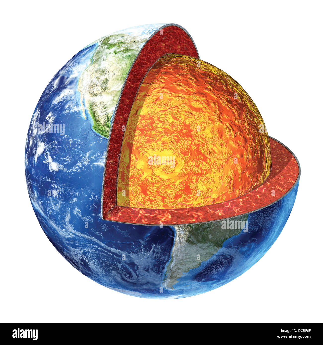 Querschnitt der Erde. Zeigt den unteren Mantel von Olivin, Piroxene und Feldspat gemacht. 1800-2800° c Temperatur. Stockfoto