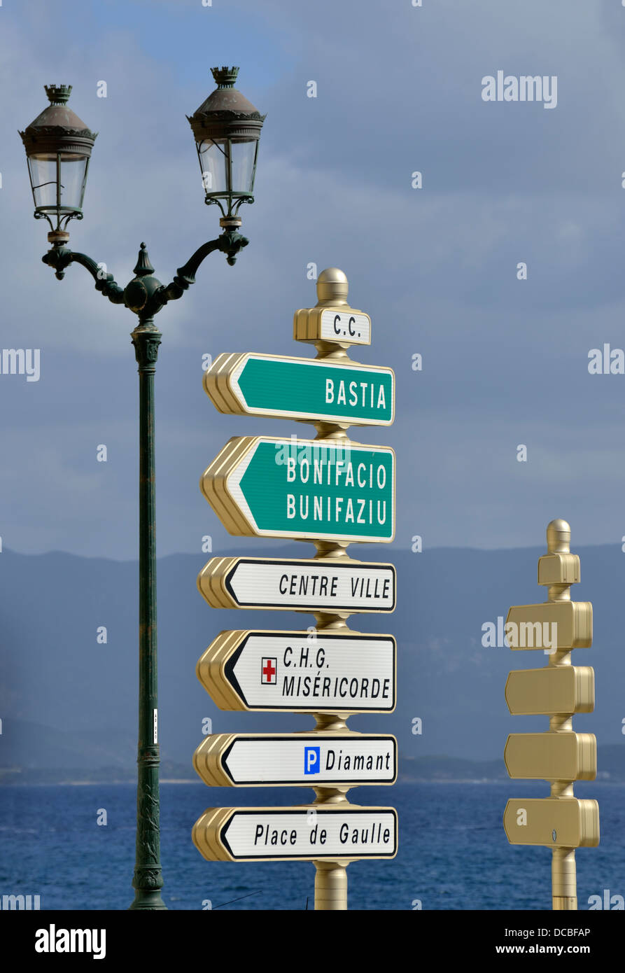 Richtung Zeichen, Ajaccio, Corsica Stockfoto