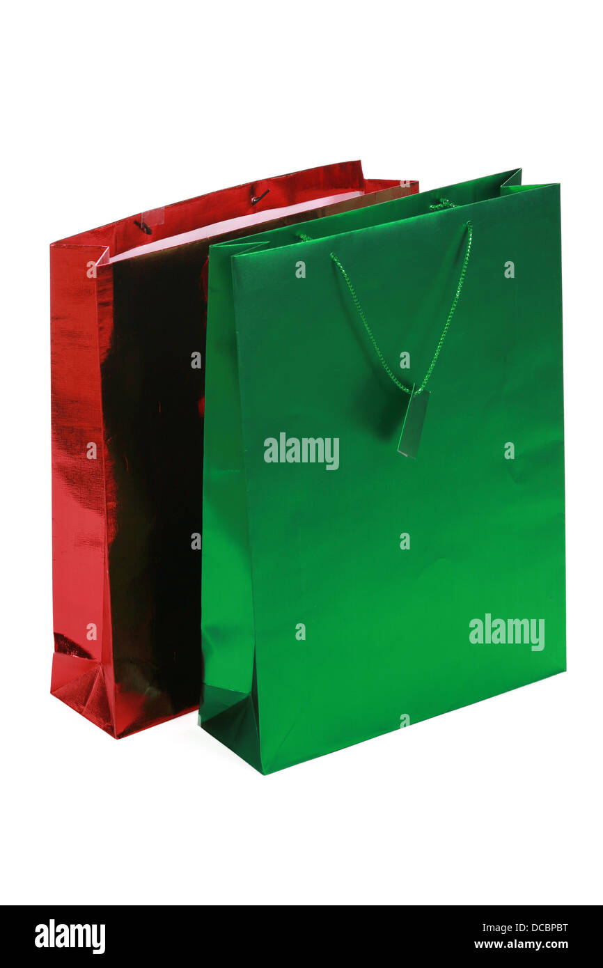 Rote und grüne Geschenktüten Stockfoto