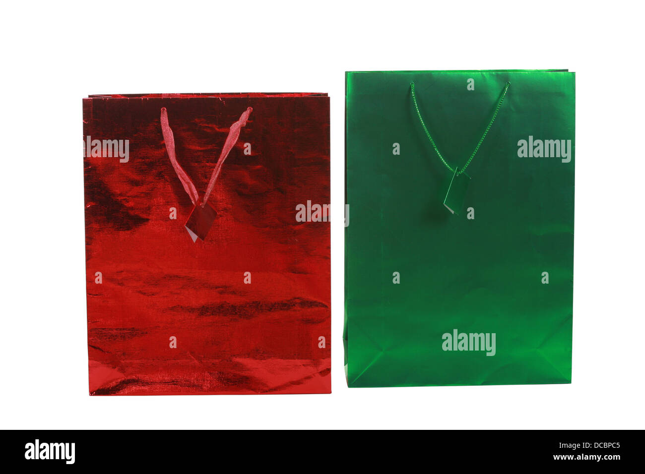 Rote und grüne Geschenktüten Stockfoto