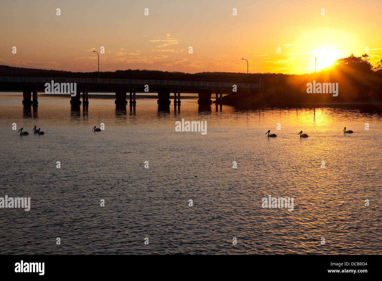 Sonnenuntergang am Fluss Evans, Evans Head, NSW, Australien Stockfoto