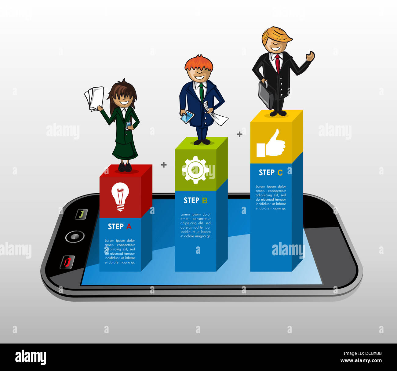 Business-Smartphone-Anwendung Infografiken cartoon Illustration. Vektor-Datei für die einfache Personalisierung geschichtet. Stockfoto