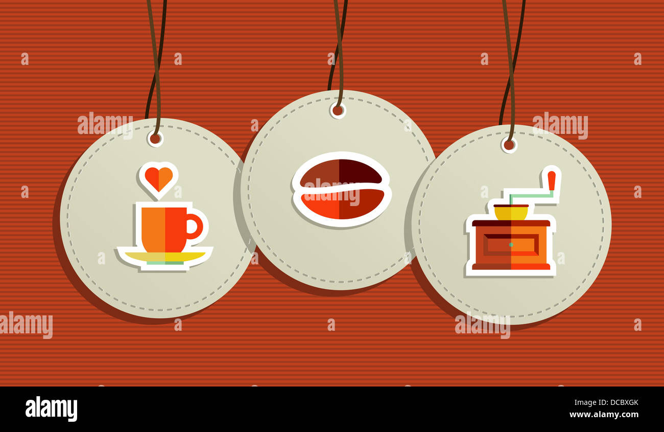 Kaffee flachen Symbole Hag Stichwörter Abbildung eingestellt. Vektor-Datei geschichtet für einfache Handhabung und individuelle Farbgebung. Stockfoto
