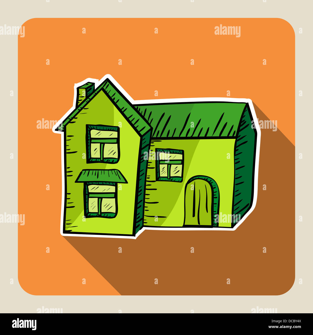 Handgezeichnete Abbildung grünes Haus. Vektor-Datei für die einfache Bearbeitung geschichtet Stockfoto