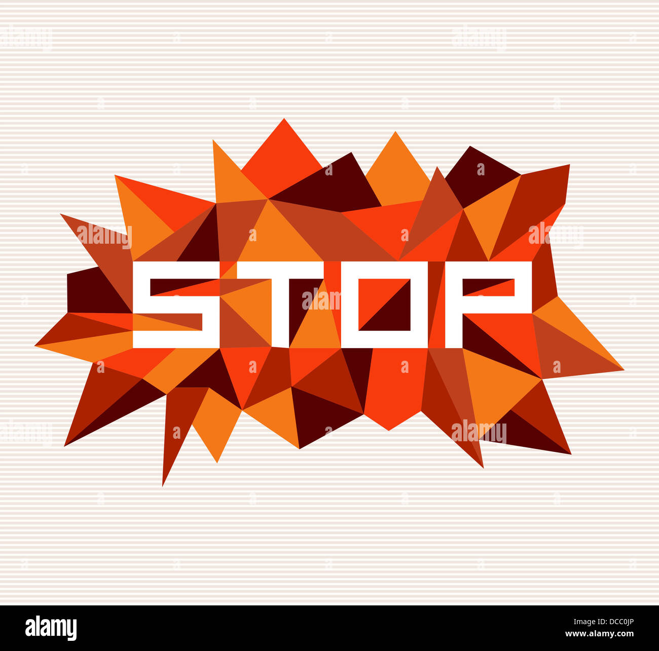 Flache Text "Stop" ungewöhnliche über Vintage Dreieck Zusammensetzung Hintergrund. Vektor-Datei geschichtet für einfache Handhabung und individuelle Farbgebung. Stockfoto