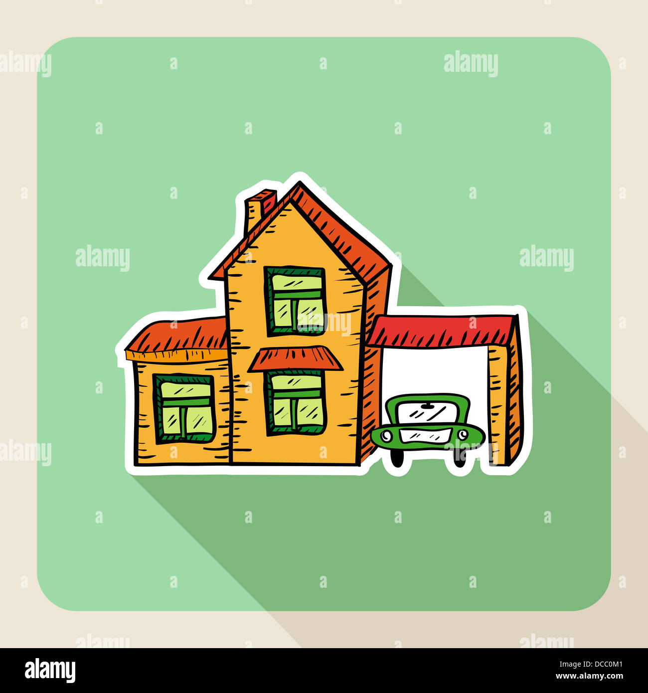 Skizze Stil Immobilien Haus, Auto-Vermietung-flach-Symbol. Vektor-Datei geschichtet für einfache Handhabung und individuelle Farbgebung. Stockfoto