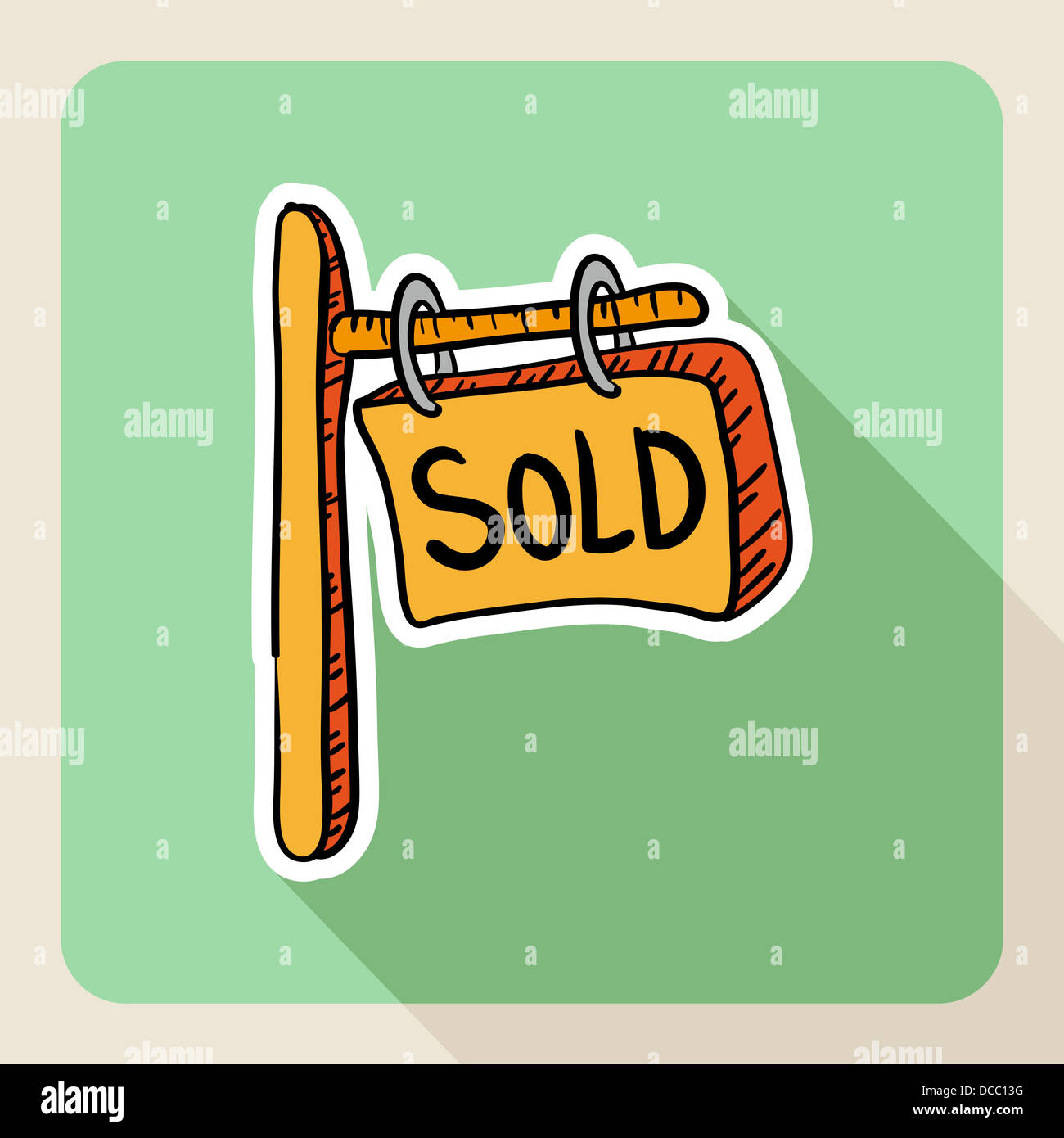 Handgezeichnete Immobilien verkauft Post Zeichen flache Symbol. Vektor-Datei für die einfache Bearbeitung geschichtet. Stockfoto