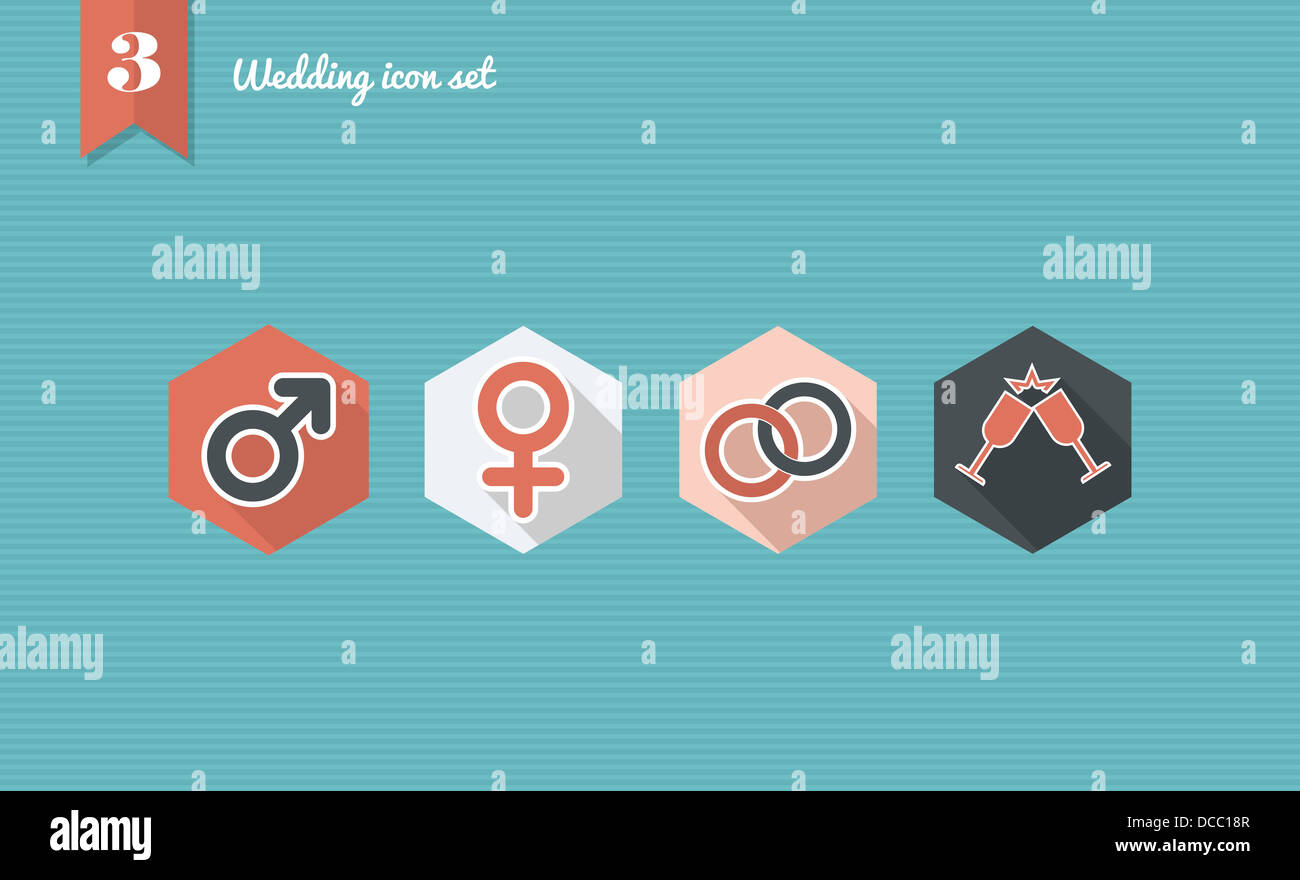 Hochzeit-flache Icon-Set, Online-app Zeremonie planen. Vektor-Datei für die einfache Bearbeitung geschichtet. Stockfoto