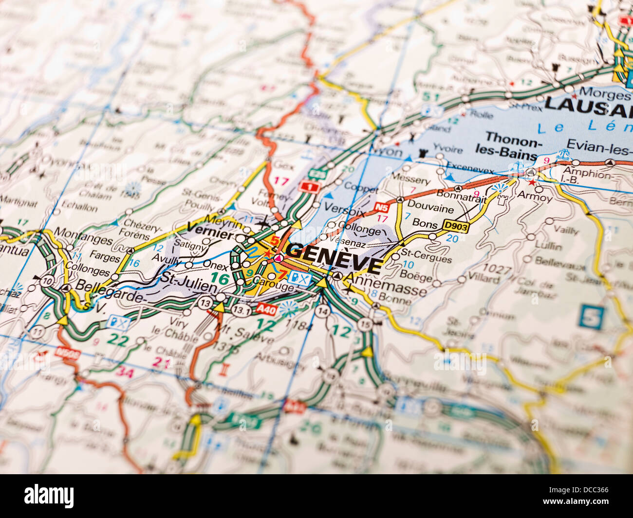 Karte von Genf Stockfoto