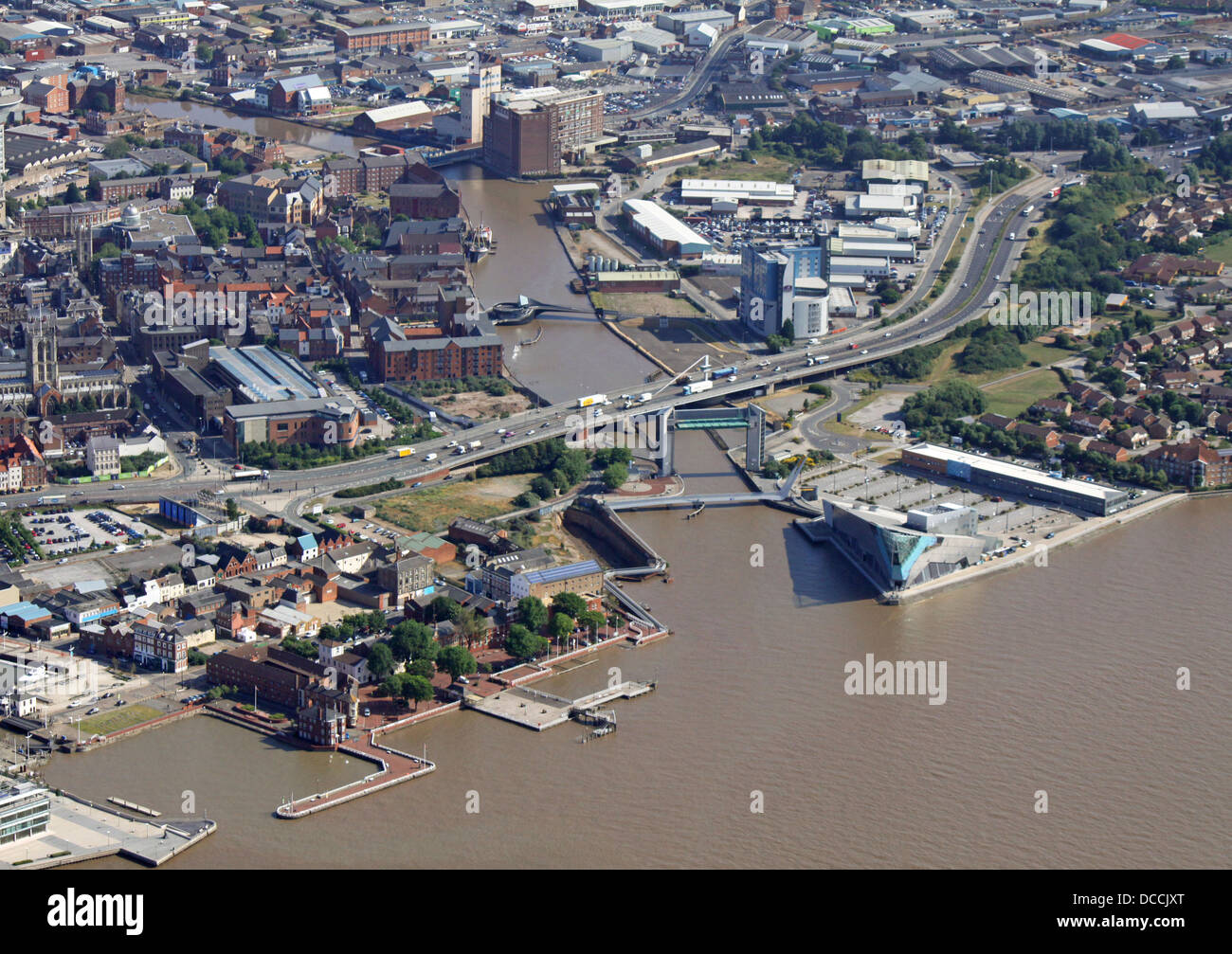 Luftaufnahme des River Hull als es fließt in The Humber Mündung Stockfoto