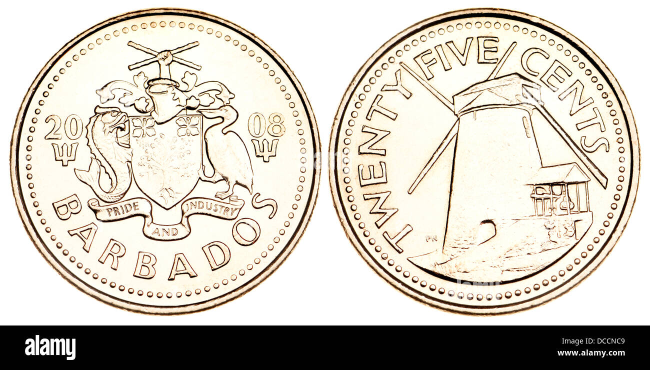 Barbados-Münze - 25 Cent Stockfoto