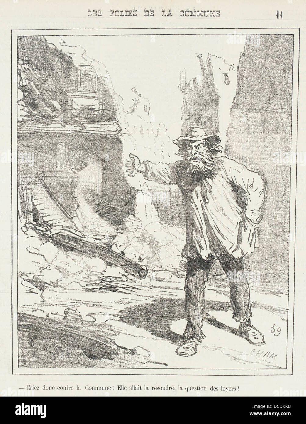 Diese politische Illustration der LACMA kritisiert die Kommune und ihren Ansatz zur Lösung des Mietproblems während der Französischen Revolution. Das Stück dient als satirischer Kommentar zu den politischen Ereignissen der Zeit. Stockfoto