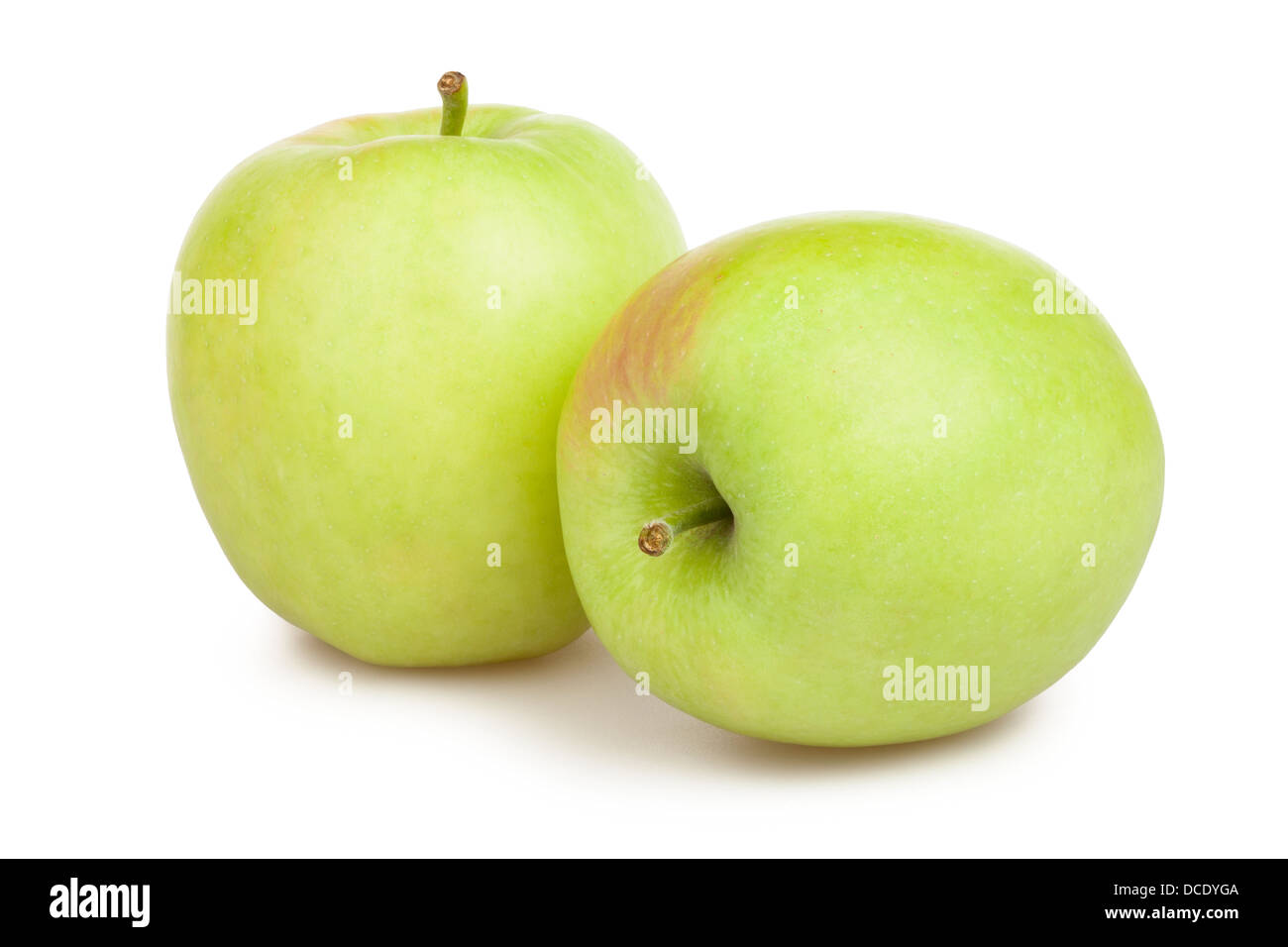 zwei Äpfel auf weißem Hintergrund Stockfoto