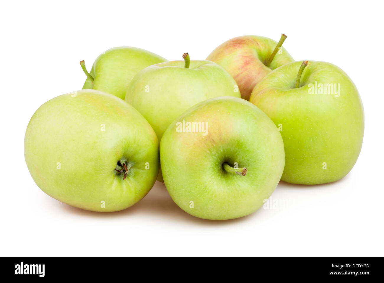 Äpfel-Gruppe auf weißem Hintergrund Stockfoto