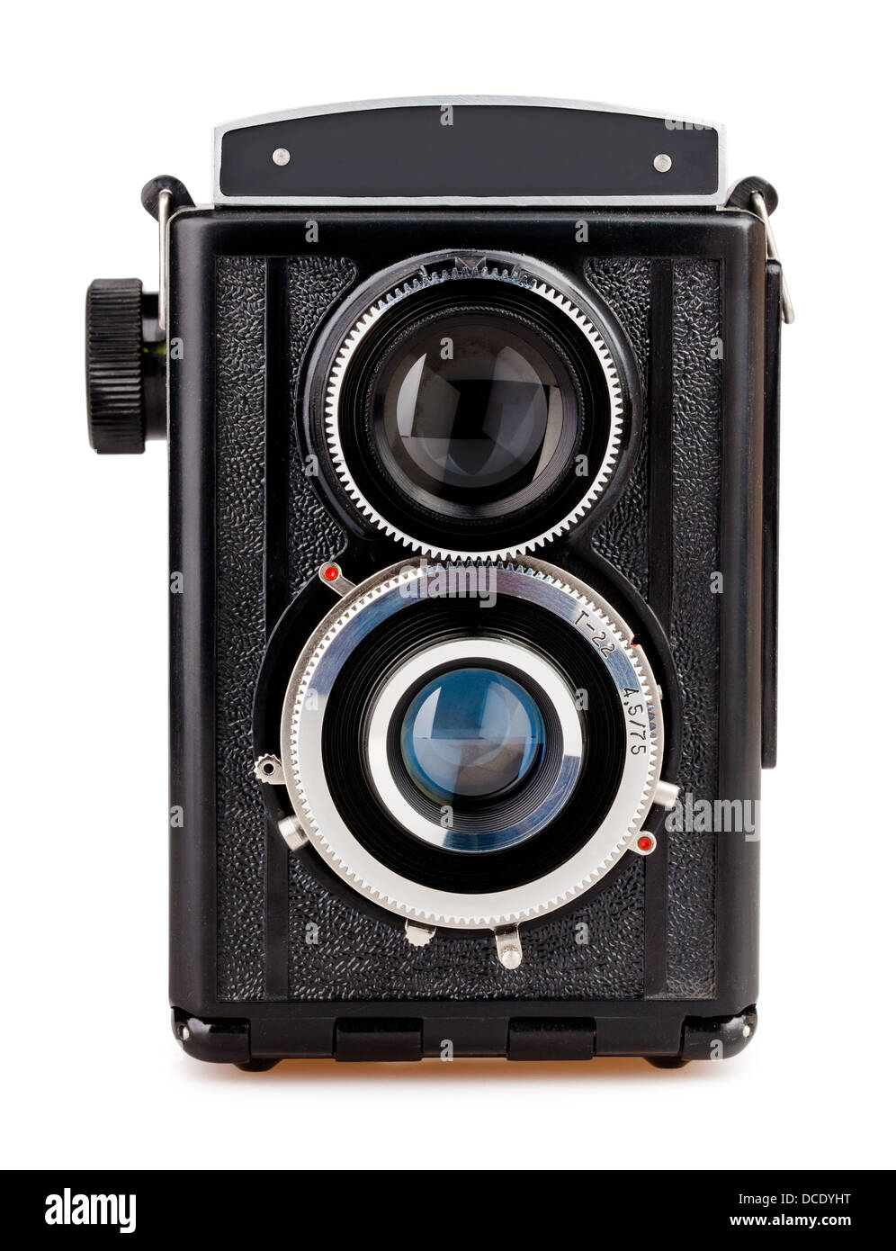 Vintage Vorderseite Kamera auf weißem Hintergrund Stockfoto