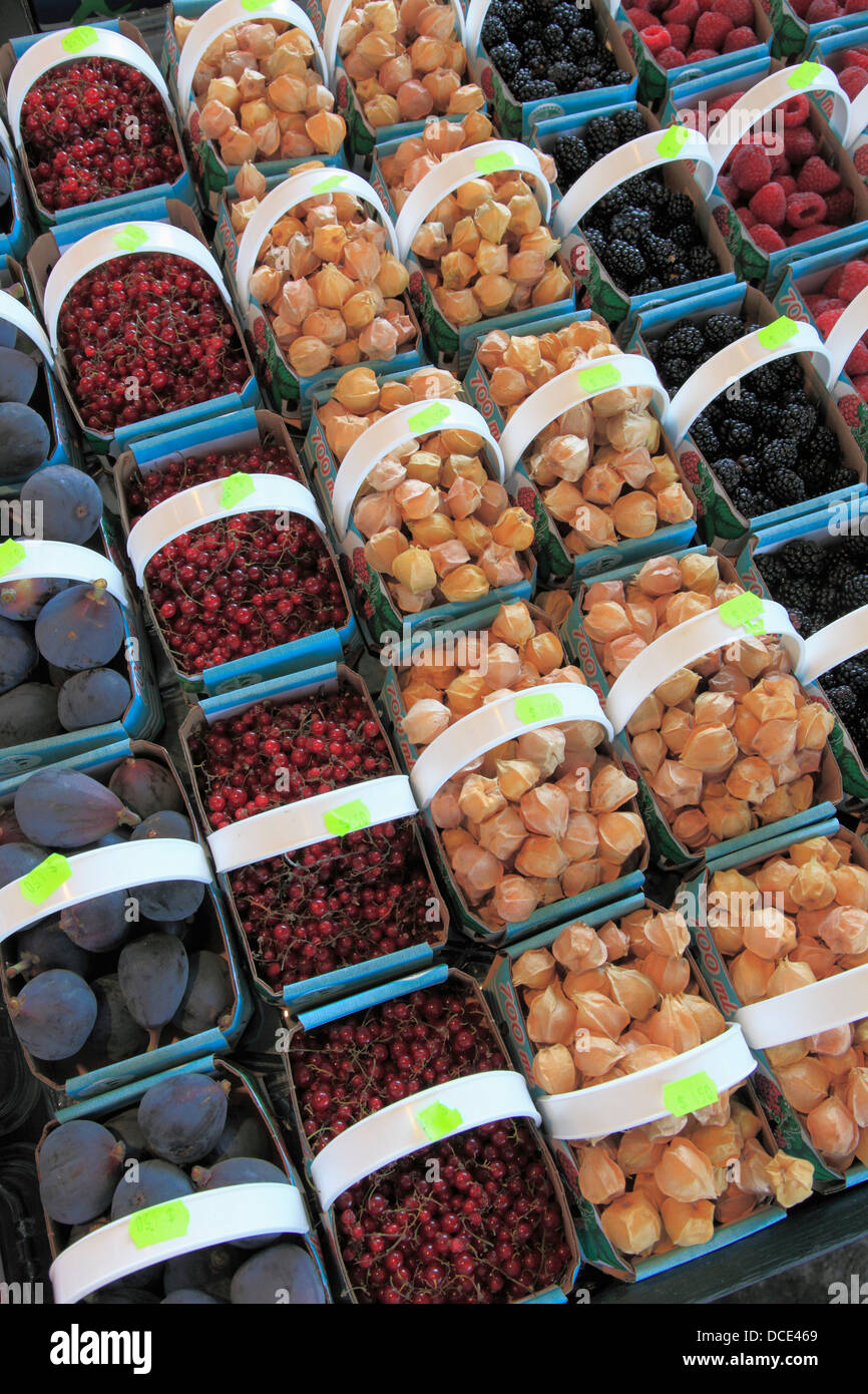 Früchte-Display, Jean Talon Market, Montreal, Quebec, Kanada Stockfoto