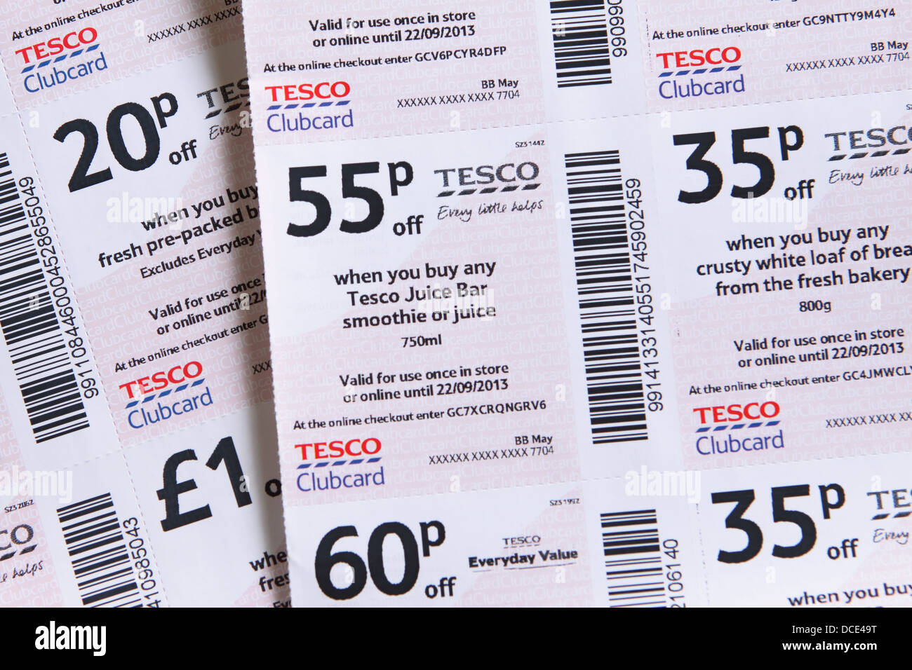 Tesco-Supermarkt Clubcard-Gutscheine bieten doppelte Punkte Stockfoto