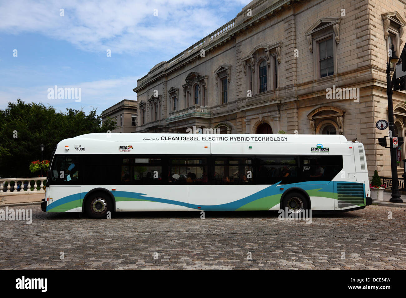 Maryland Transit Association betrieben saubere Diesel Elektro-Hybrid-Technologie Linienbus, Baltimore City, Maryland, USA Stockfoto