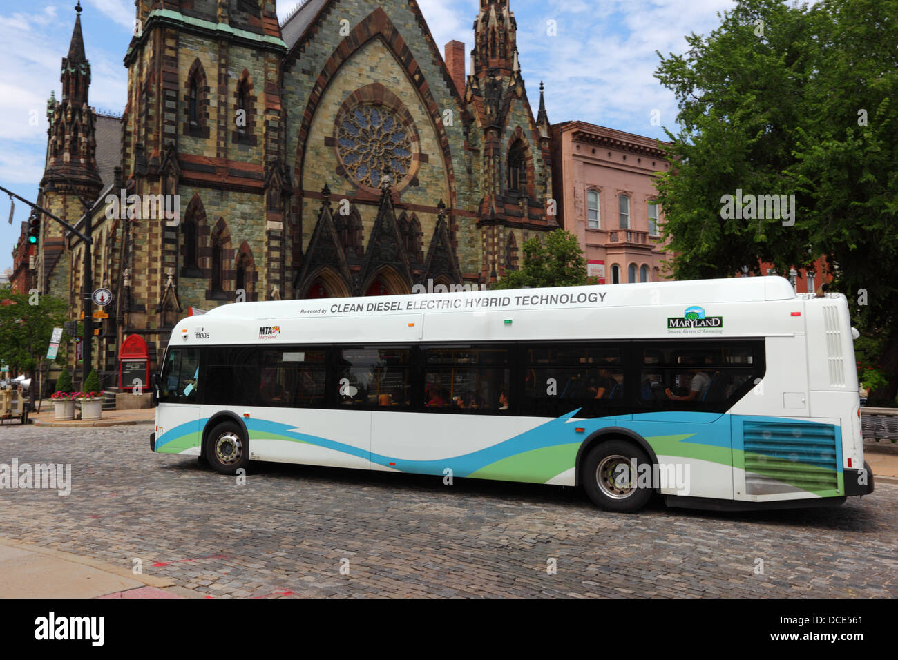 Maryland Transit Association betrieben saubere Diesel Elektro-Hybrid-Technologie Linienbus, Baltimore City, Maryland, USA Stockfoto