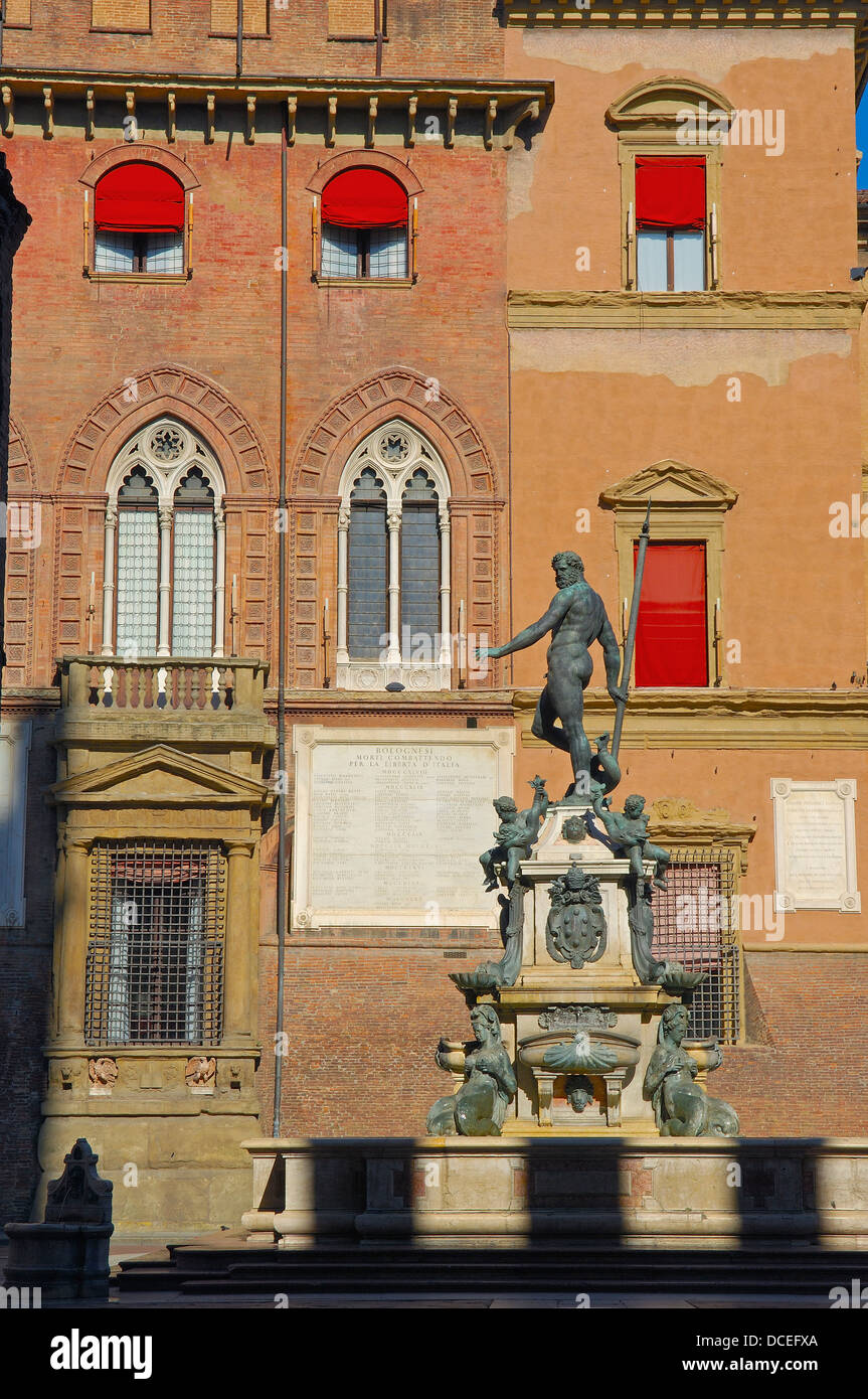 Bologna, Neptuno-Brunnen, Piazza Maggiore, Hauptplatz, Emilia Romagna, Italien, Europa Stockfoto