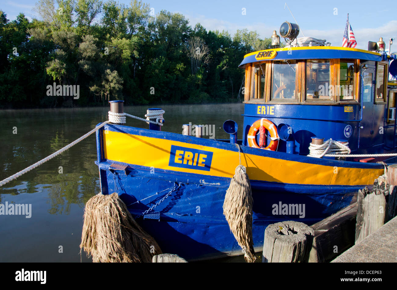 New York, Erie-Kanal in Rom. Vintage Kanalboot, die "Erie" Stockfoto