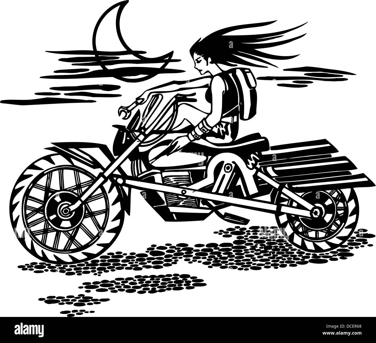 Mädchen und Motorrad. Vinyl-ready Design. Stockfoto